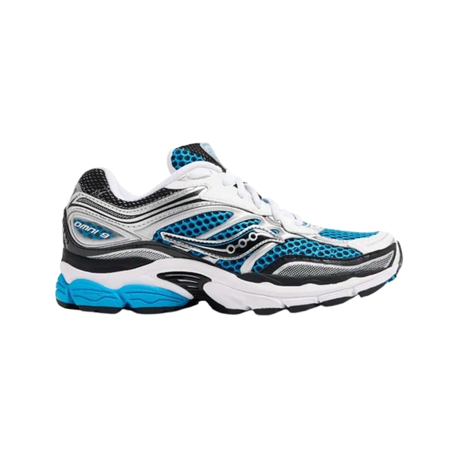 Saucony ProGrid Omni 9 Blanc Bleu - vue latérale