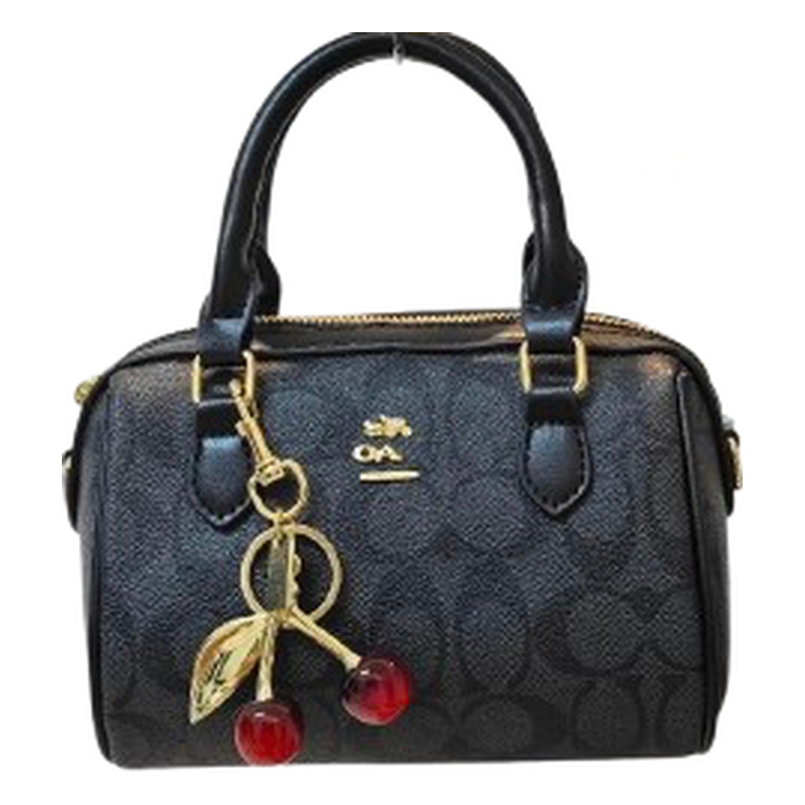 Coach Mini Sac Boston Signature Charbon — vue de face avec breloque cerises