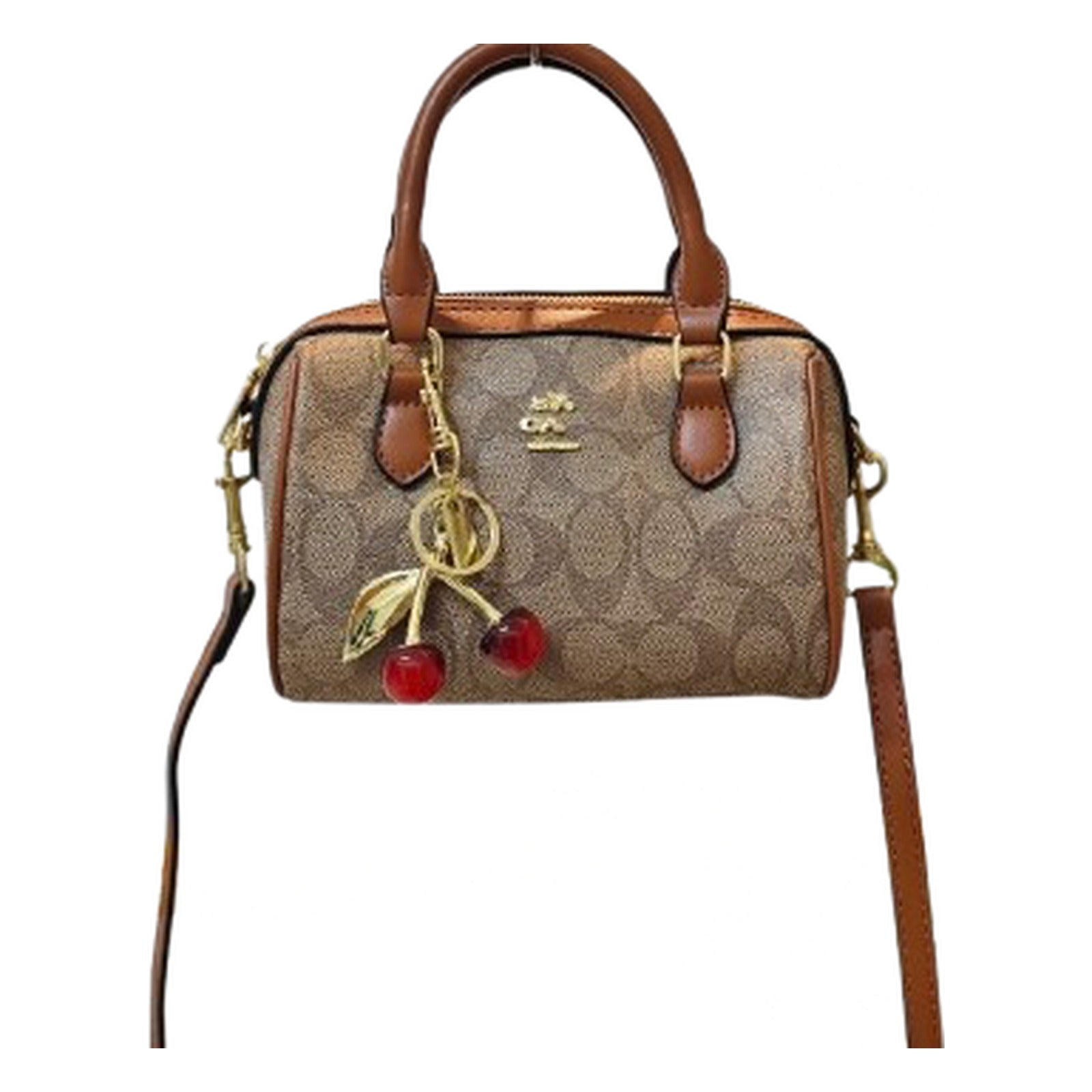 Coach Mini Sac Boston Signature Khaki & Saddle — vue de face