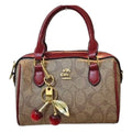 Coach Mini Sac Boston Signature Khaki & Bordeaux — vue de face