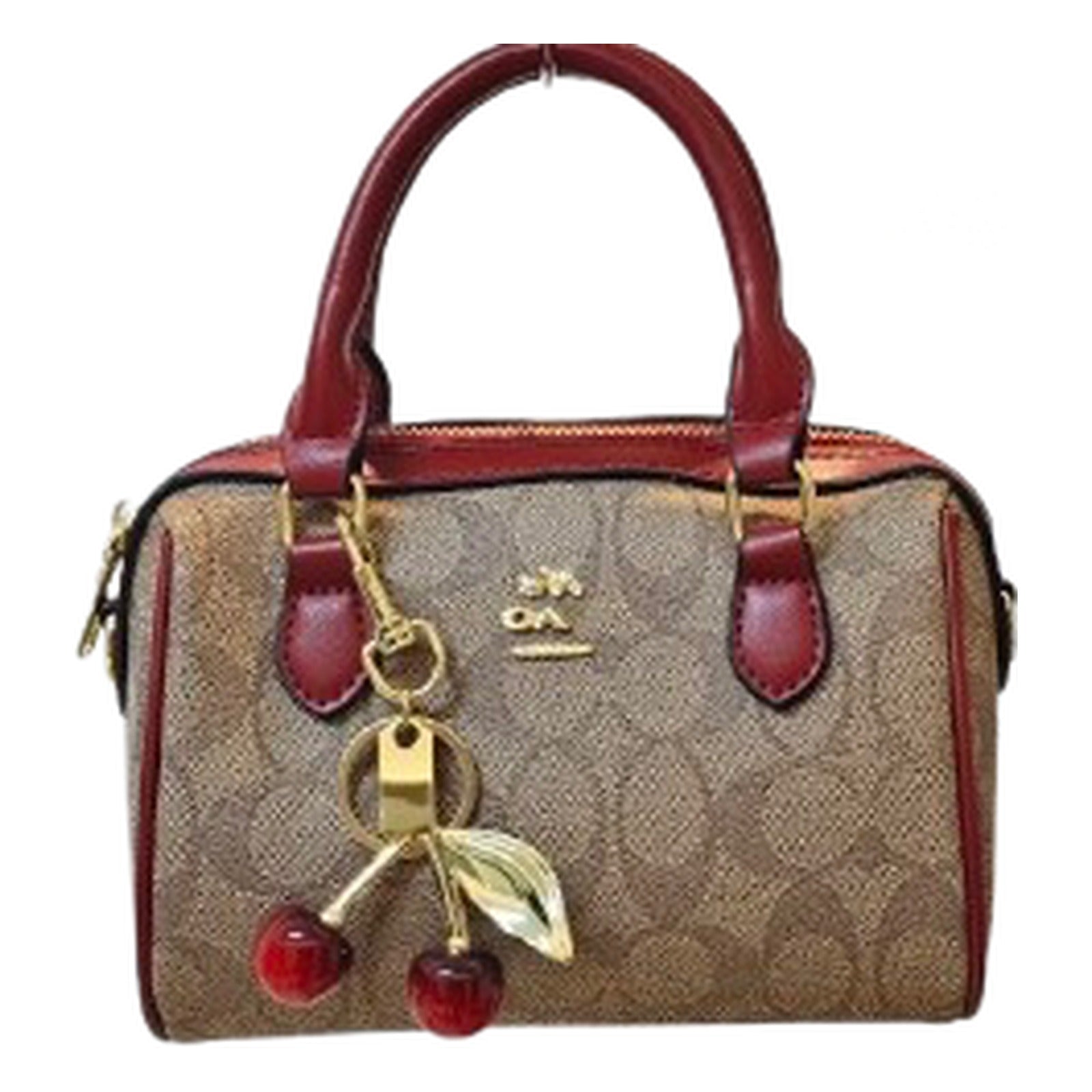Coach Mini Sac Boston Signature Khaki & Bordeaux — vue de face
